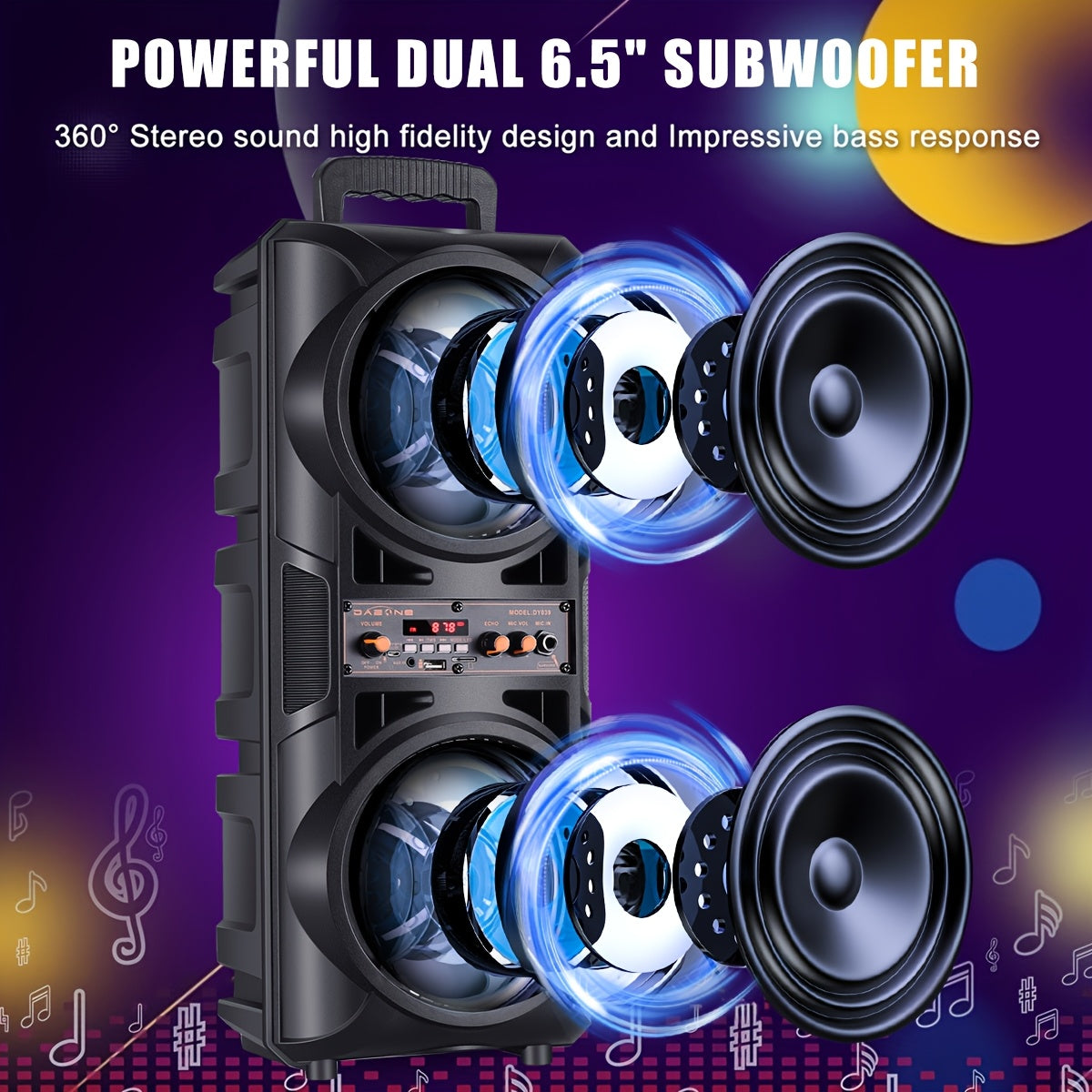 3000W Dual 16.51cm Portable Wireless PA Wireless Speaker  With Subwoofer, Loud Sound Powerful, Speaker Sound System, Karaoke Speaker System With Microphone, Remote Control, MP3/USB/SD, LED Battery Indicator Lights, High