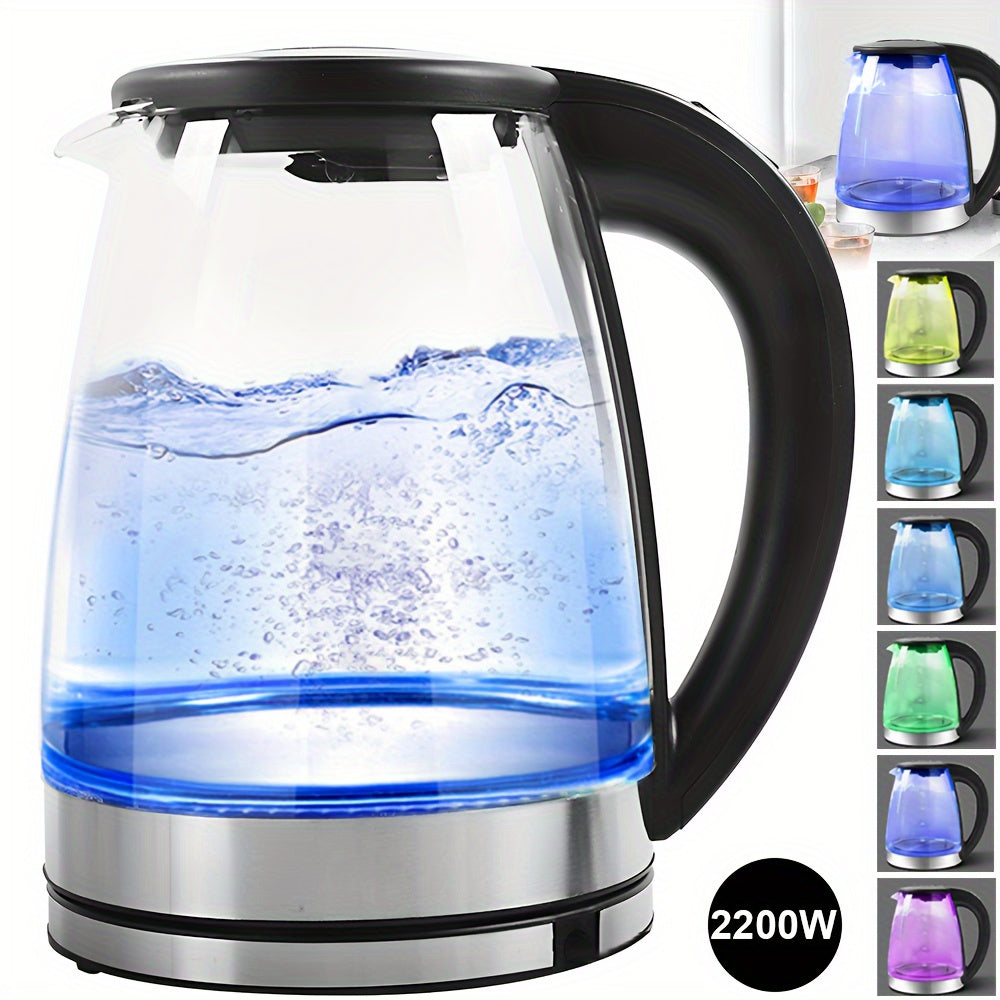 1.8L Smart Temperature Control Glass Electric Kettle with LED Lighting, Fast Boil, Swivel Base, 7 Color Modes, Black, UK Plug, 2200W High Power, Anti-Dry Burning, Leak/Short Circuit Protection, Adjustable Temperature Kettle |