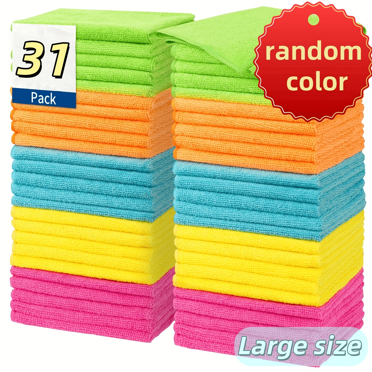 51/40/31/20/14 PCS Set Microfiber Cleaning Cloth Cleaning Rags for Household, Kitchen, 5 Random Colors Mixed Package Unspecified Color Green/Blue/Yellow/Orange/Pink