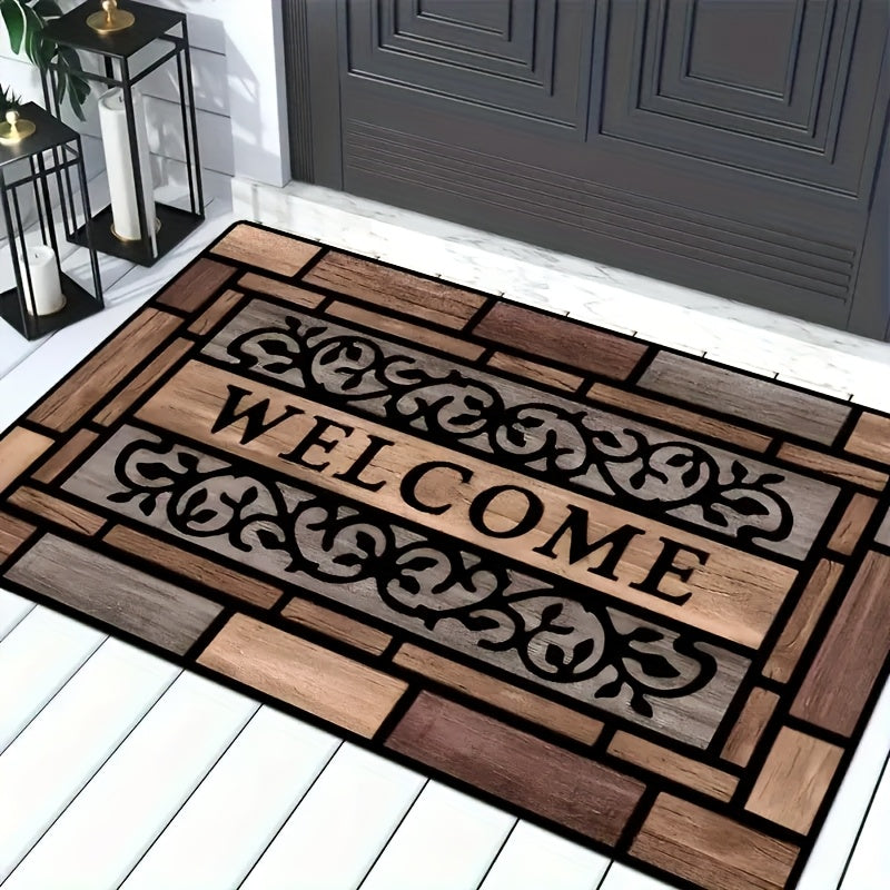 NEW 3 Size Heavy-Duty Rectangular Welcome Doormat | Machine Washable Polyester Mat with Welcome Text, Ideal for Front Door, Back Door, Patio, Garden - Durable PVC Backing,