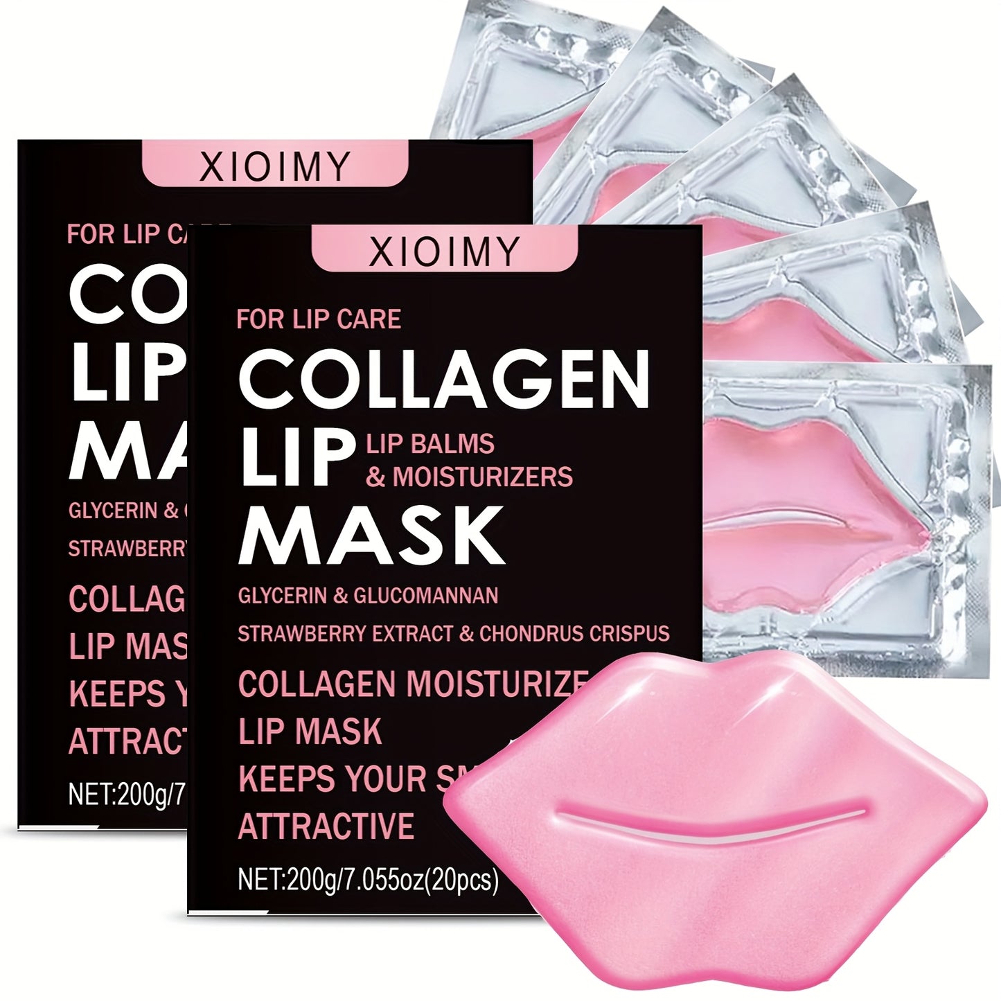 40 PCS Set of Collagen Pink Lip Mask, Providing Long-lasting Nourishment, Moisturization, Overnight Lip Mask, Individually Wrapped Lip Patch, Brightening Lip Skin, Making Lip Skin Brighter and More Delicate, Suitable for All