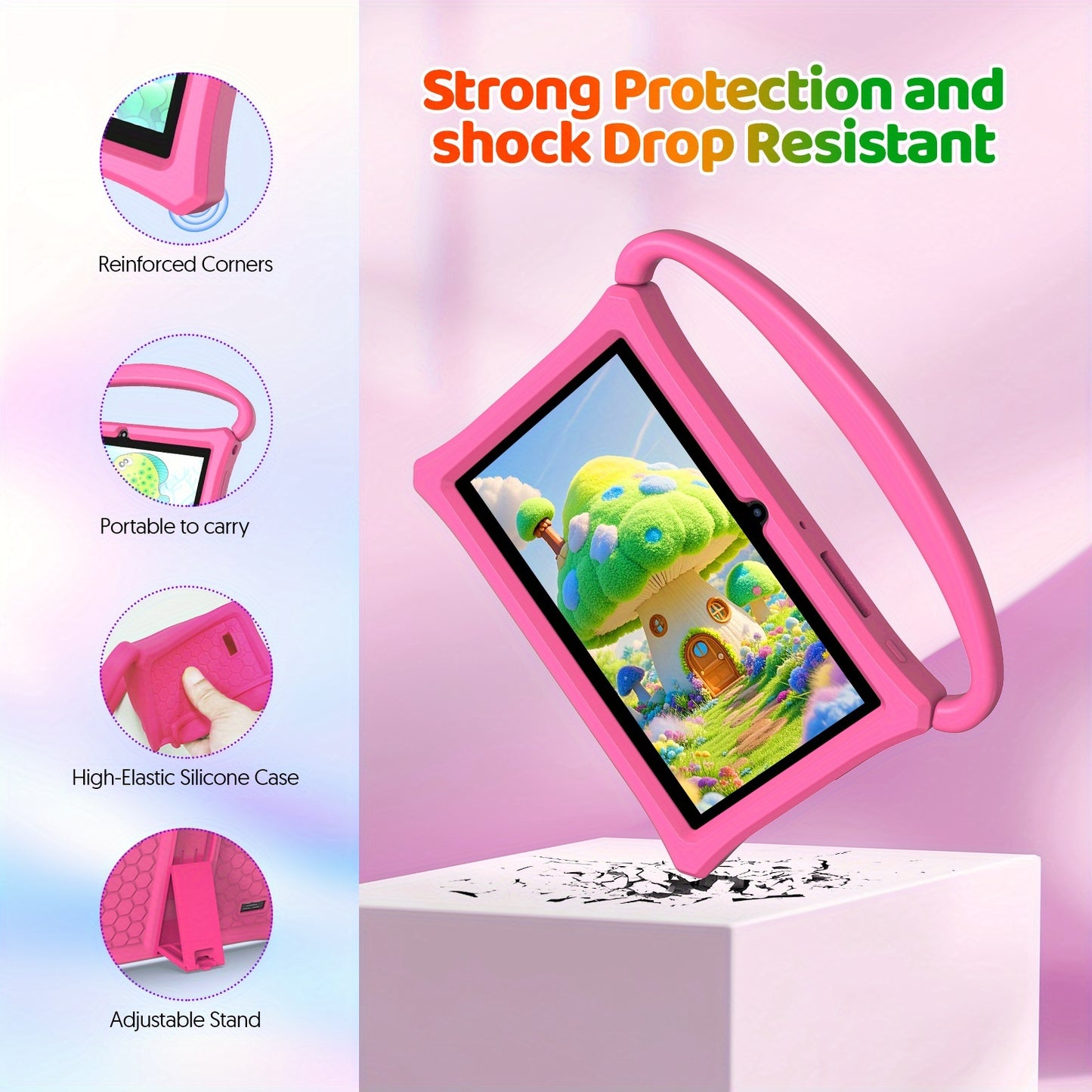 Android 13 Tablet, 17.78 cm Kids Tablet, Silicone Case, Quad-core, 7731 CPU, 4GB (2+2GB Memory Expansion) RAM, 32GB ROM, 3500mah, 1024*600 IPS, HD Touch Screen, Kids Learning Machine, Android Tablets