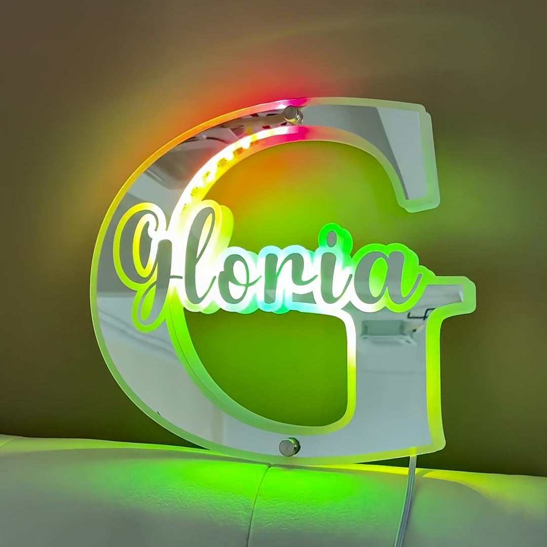 Customized bedroom personalized double-sided letter LED mirror light, USB power supply, suitable for room wall, bathroom, neon light mirror, Christmas Valentine's Day birthday gift (1pc)