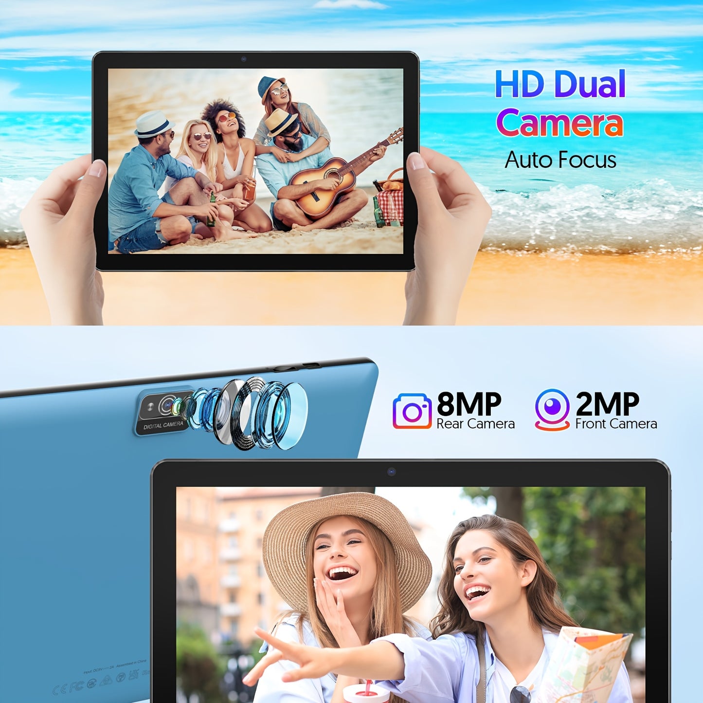 Android Tablet with Keyboard, Android 15 Tablet 10 Inch with 12(3+9)GB+64GB, 1TB Expand, 4-Core, 6000mAh, 2.0MP+8.0MP Dual Camera 5G WiFi6, 1280x800 HD Touchscreen