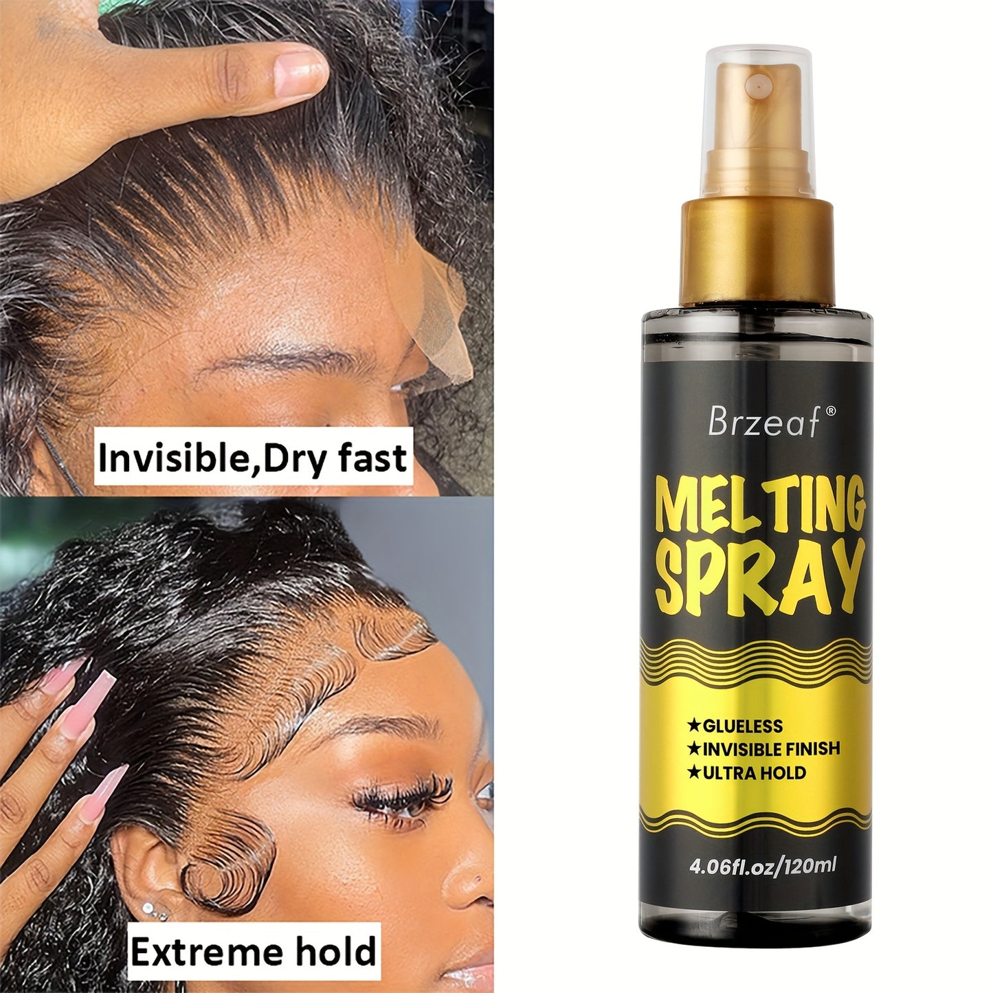 120ml Lace Melting Spray And Holding Spray, Extreme Hold Melting Spray For Lace Wigs, Glueless, Strong Natural Finishing Hold, Dries Quickly, Wig Melting Spray & Hair Adhesive For Wigs