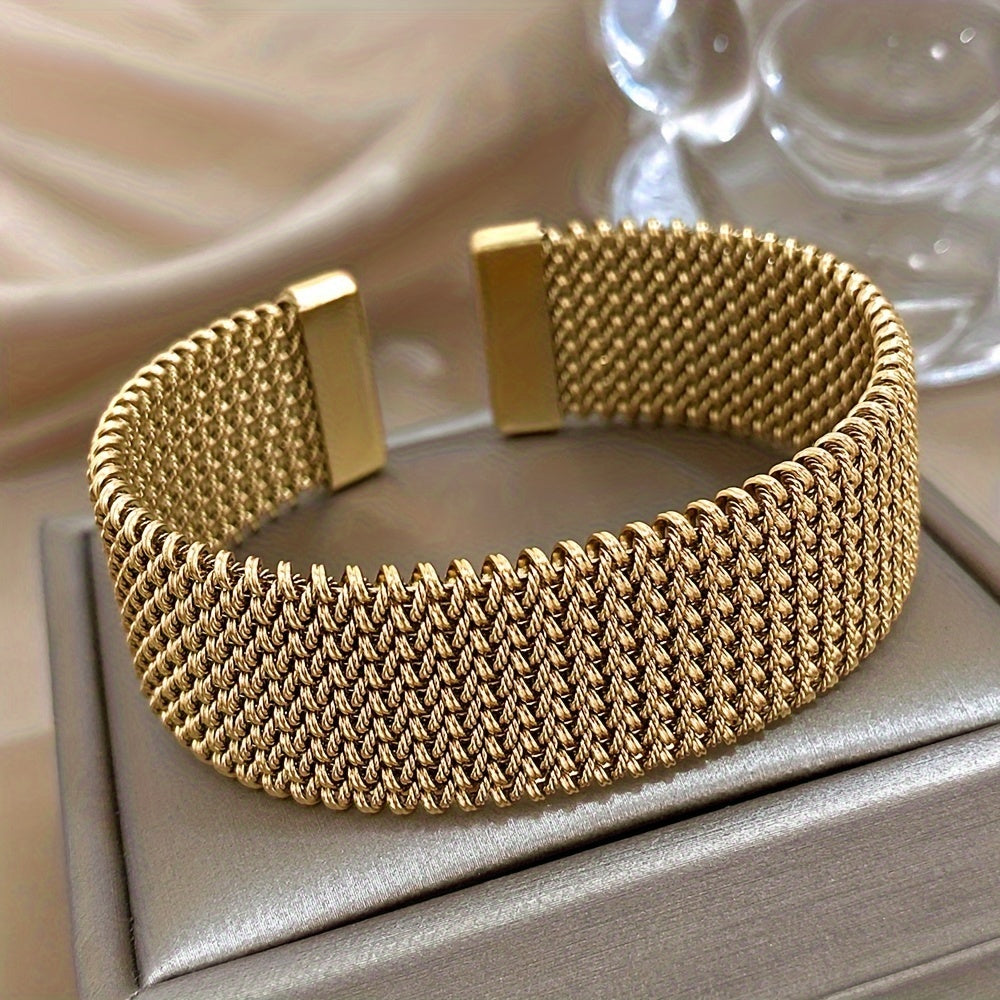 NEW Fashion  Woven Bracelet | 18K Golden Plated 304 Stainless Steel Metal Bracelet | Versatile Accessory for Daily and Party Occasions Silver and Golden Bracelet Women Jewelry Accessories