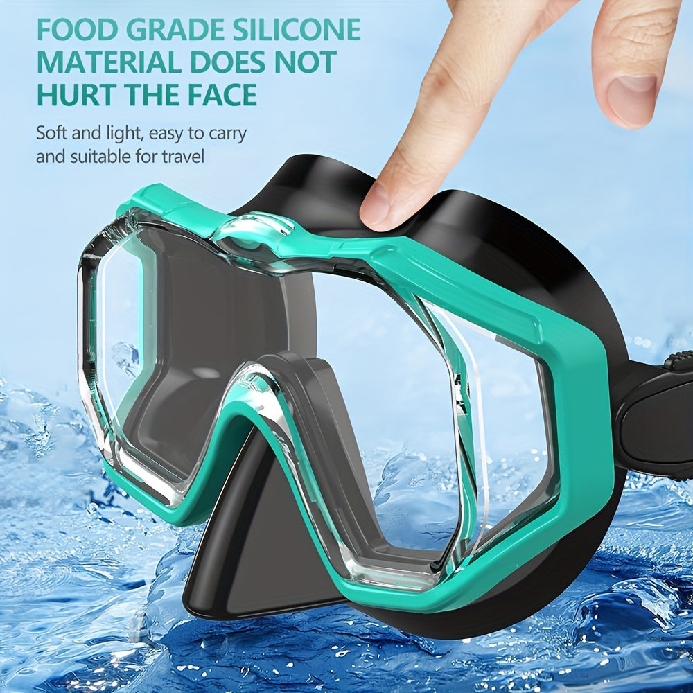 Top Quality Tri-Fin PC Lens Panoramic Wide Angle Adult Silicone Snorkeling Mask, Swimming Goggles, Leakproof, Easy Adjustment, Suitable for Snorkeling and Swimming Training