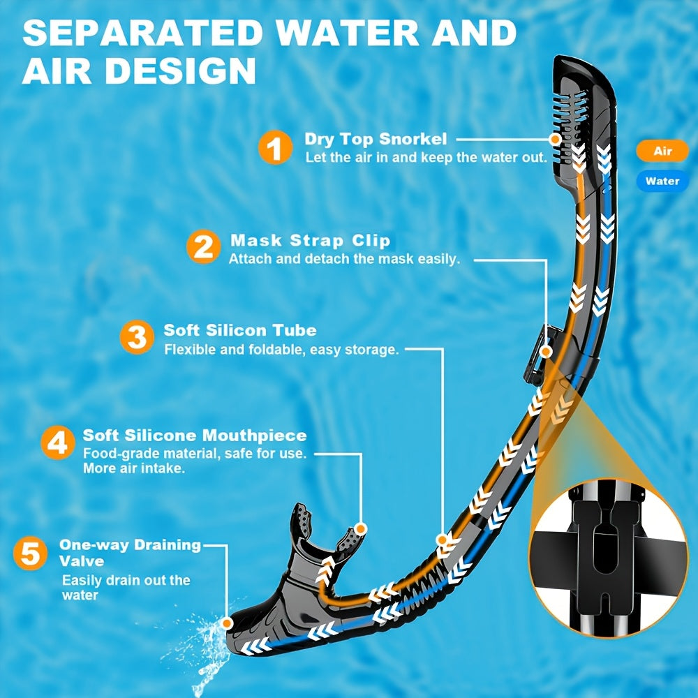 Snorkeling Mask Breathing Tube Set Large Frame Silicone Mask, Anti-Leak Anti-Fog Snorkel Mask Swimming Goggles for Men Women