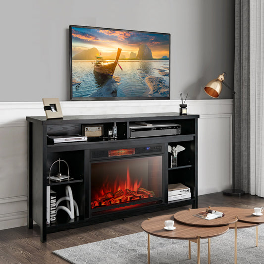 TV*s up to 165.1cm Modern Media Console Table with Adjustable Fireplace Shelf & Cable Management - Engineered Wood TV Stand, Compatible with 71.12cm Fireplaces, 2-Tier Shelves, Spacious Entertainment Center for Living Room,