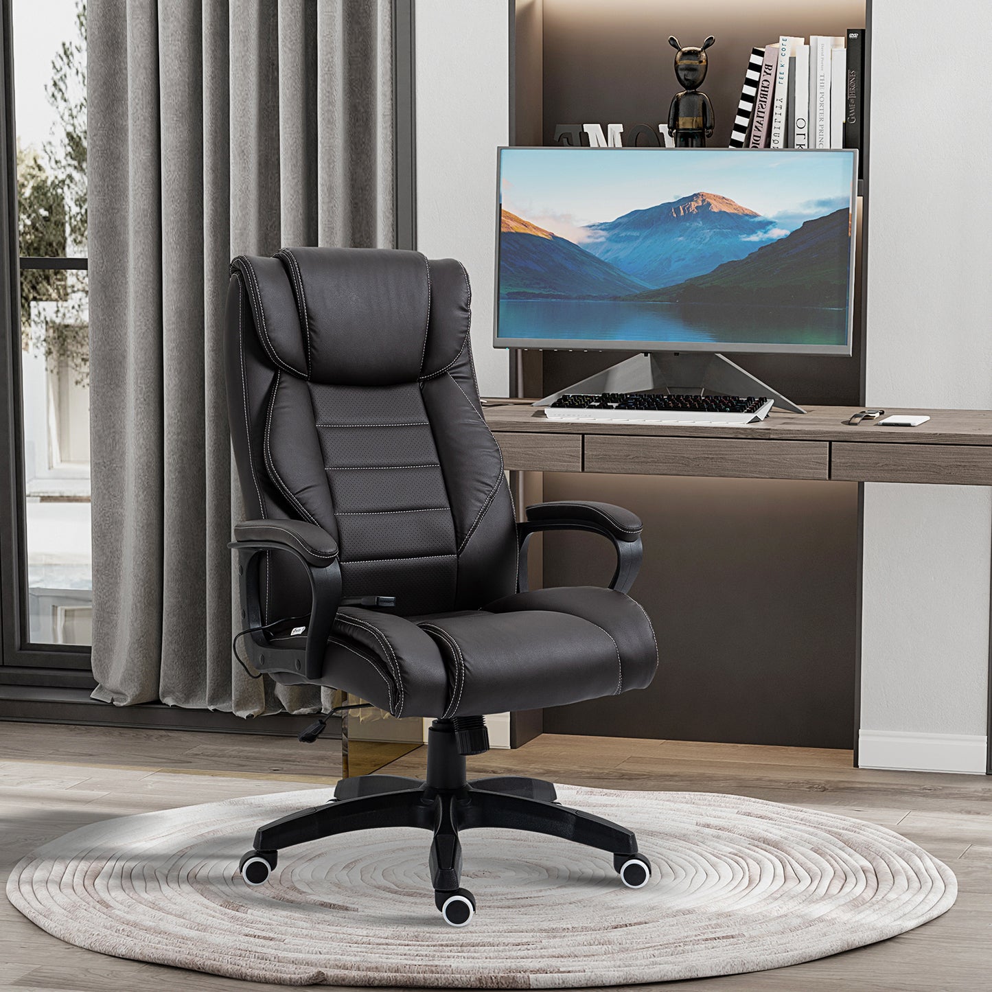 High Back Executive Office Chair 6- Point Vibration Massage Extra Padded Swivel Ergonomic Tilt Desk Seat