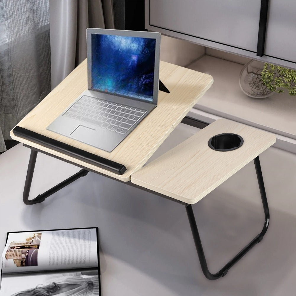 Laptop Desk Laptop Bed Table with Foldable Legs and Cup Slot, Reading Holder Notebook Stand with Adjustable Height Angle, Laptop Bed Tray for Bed Sofa Breakfast Work Study Reading