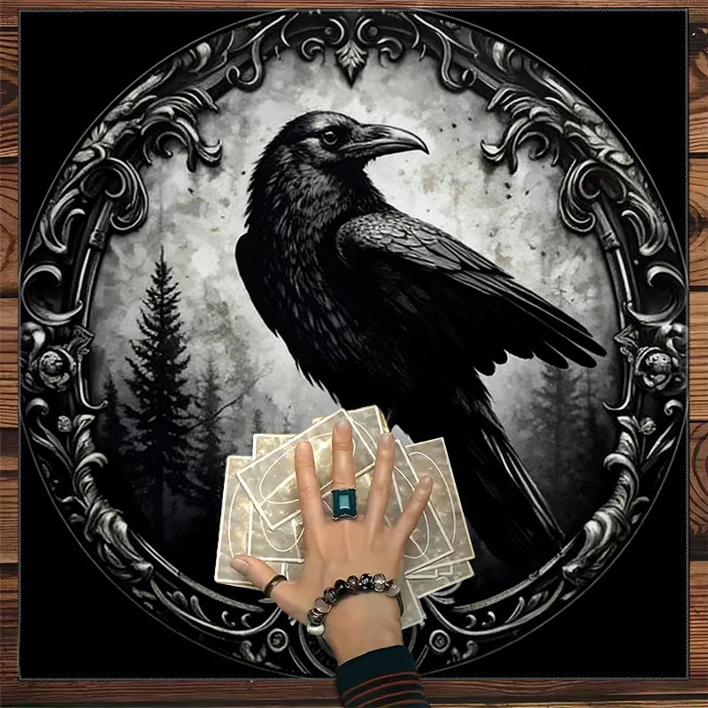 Mystical Forest Crow Emblem Cloth, Astrology Cloth, Universal Altar Cloth, Tabletop Game Cloth, Room Decoration, 2D Flat, Board Game Cloth, Party Decoration, Suitable for Astrology Enthusiasts