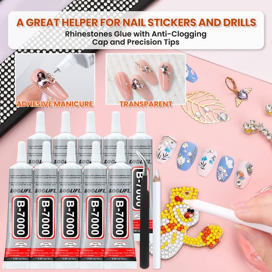 NEW 10 PCS Set Strong Glue - Heavy-Duty Clear All-Purpose Adhesive, Waterproof & Anti-Aging, No-Clog Cap & Precision Tip for Nail Art, Shoe Repair, Jewelry, DIY Crafts, Model Building, Home Repairs, Temporary/Permanent Bond -