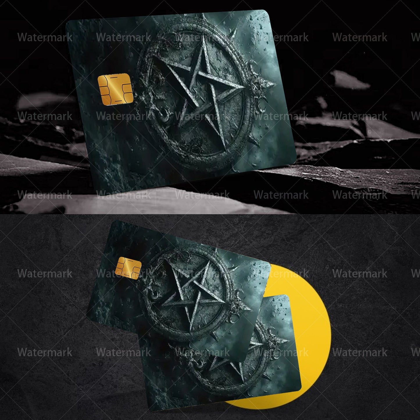 2 PCS Set Dark Mysterious Pentagram Themed Creative Credit Card Stickers,  Credit Card Skins That Are Ultra-Thin, Fingerprint-Resistant, And Scratch-Resistant, Suitable for Debit Cards, Transit Cards, And Credit Cards.