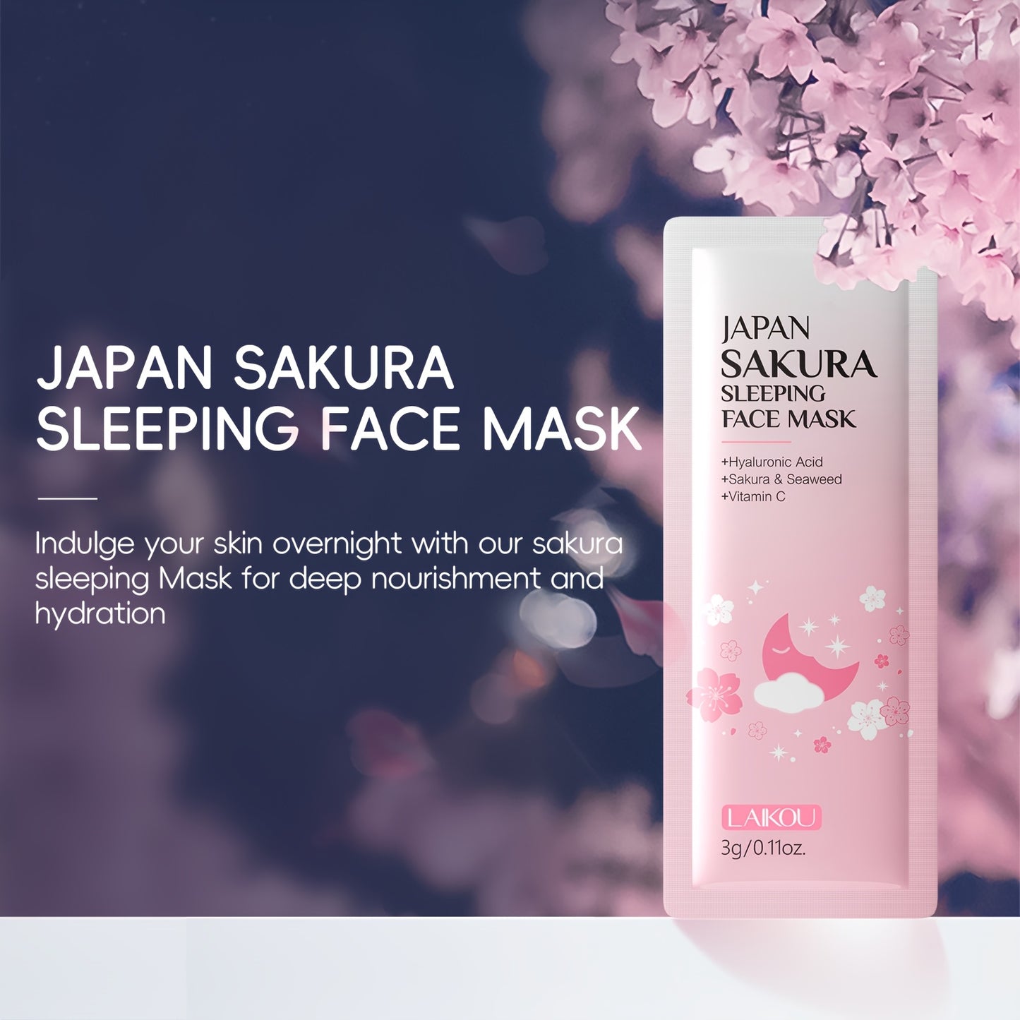 15PCS Set Japanese Sakura Facial Cleansing & Moisturizing with 5pcs Sleeping Mask, 5pcs Lip Mask, 50g Facial Wash, 80g Facial Scrub, Cute Hairband & Cleansing Brush, Gently Clean Skin, Free Gift Of Aloe Vera Foundation, Full