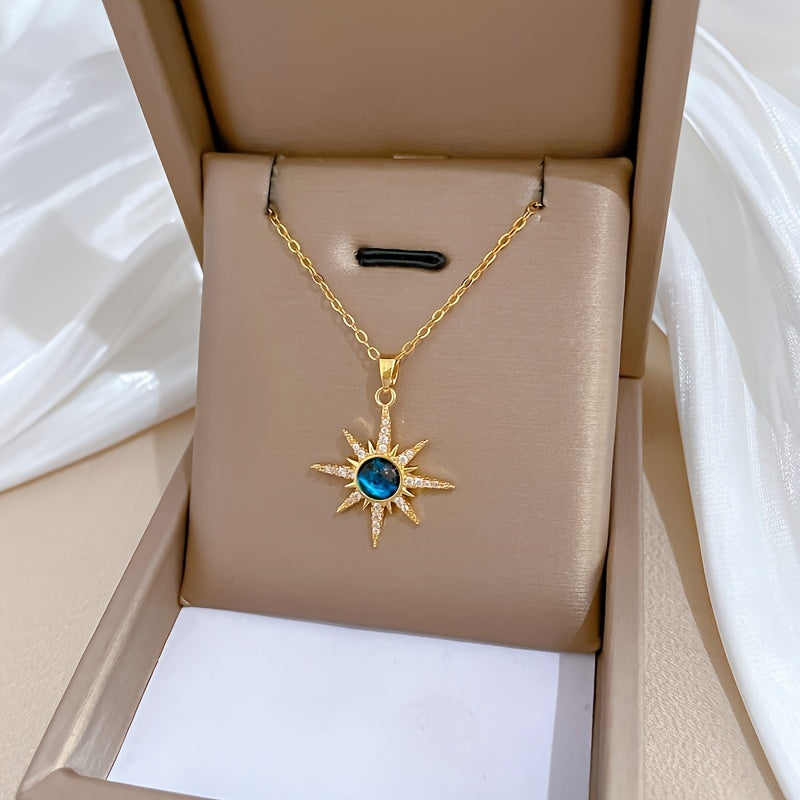 Stainless Steel Starry Sky Pendant Necklace | 18K Gold Plated, Synthetic Synthetic Zircon Accents, Fashionable Jewelry for Women, Ideal for Birthdays and Gifts
