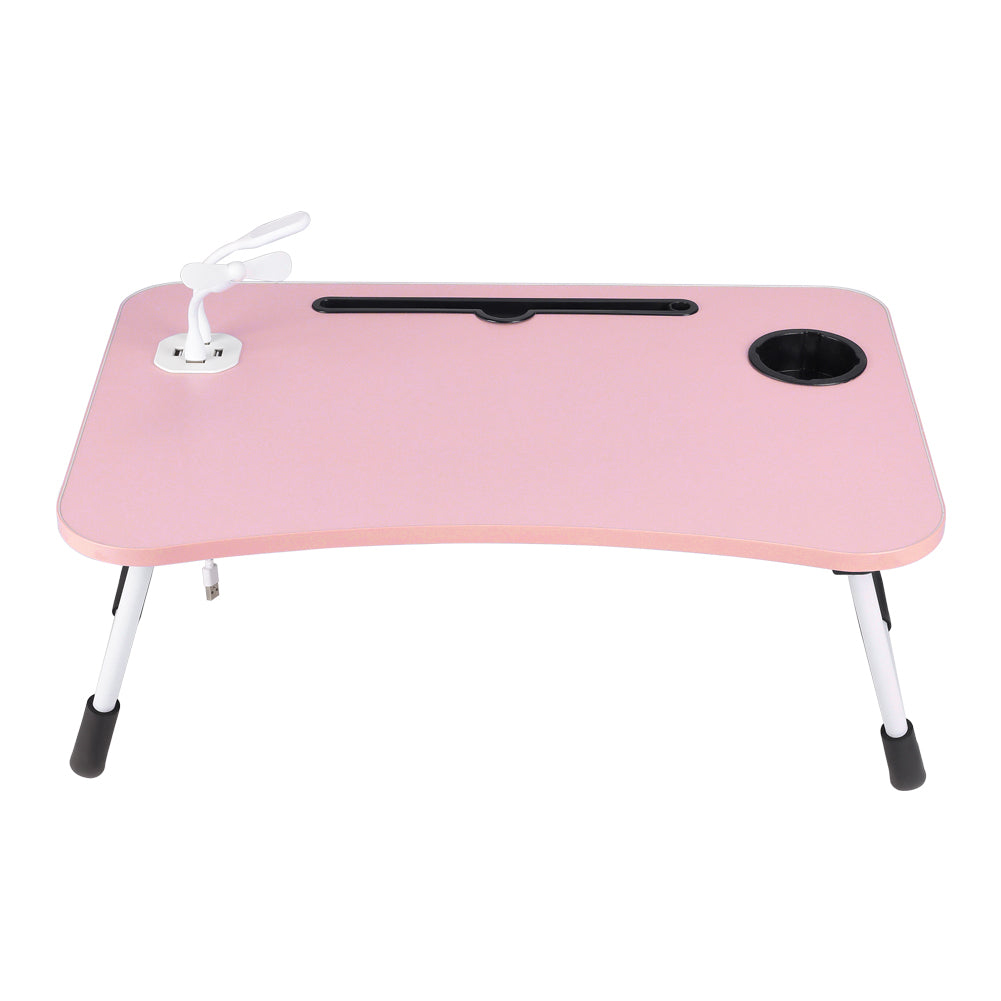 NEW Arrivals Modern Design Folding Laptop Desk with Cup Holder & Tablet Slot - MDF Board & Metal Frame, Anti-Slip Stable for Work/Bed/Dining, Pink, 60×40×26cm