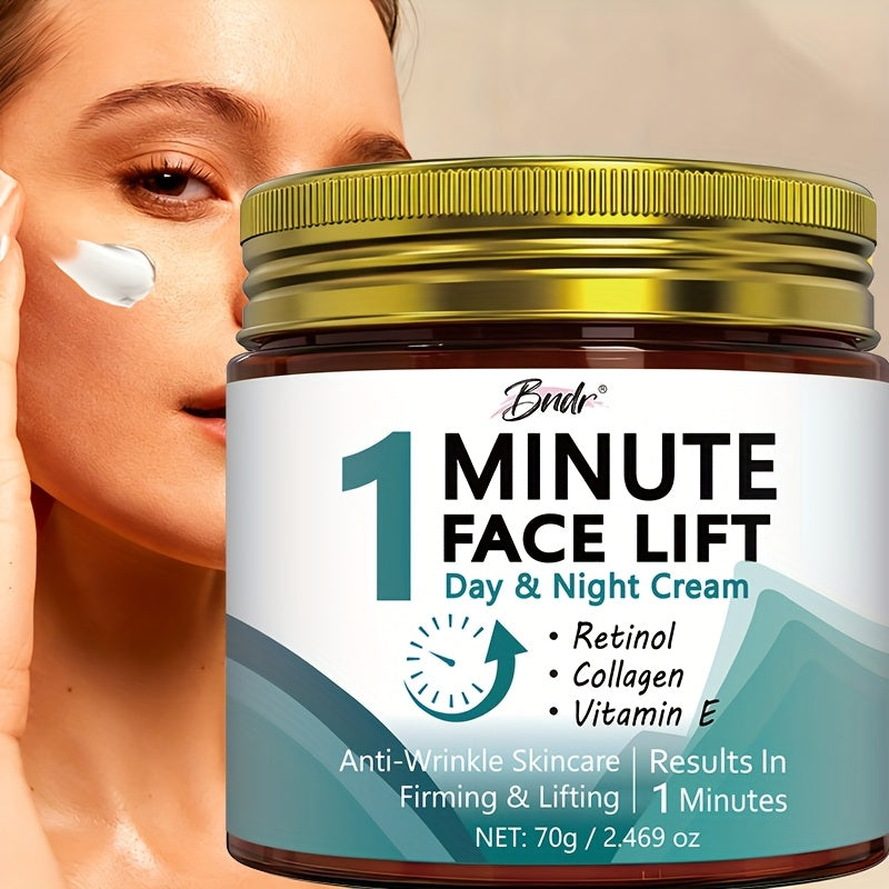 70g 1-minute Facial Lift Cream, Containing Vitamin C, Hyaluronic Acid, Collagen, Nicotinamide-Lift and Smooth Formula, Suitable for All Skin, Smooth Jar Design, Small and Portable.