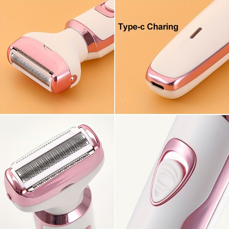 4 PCS Set Electric Razor For Women,  Rechargeable grooming kit, Lady Electric Shaver For Face, Nose, Legs And Underarm, Bikini Area Trimmer For Women Painless, Hair Razor Rechargeable & Portable