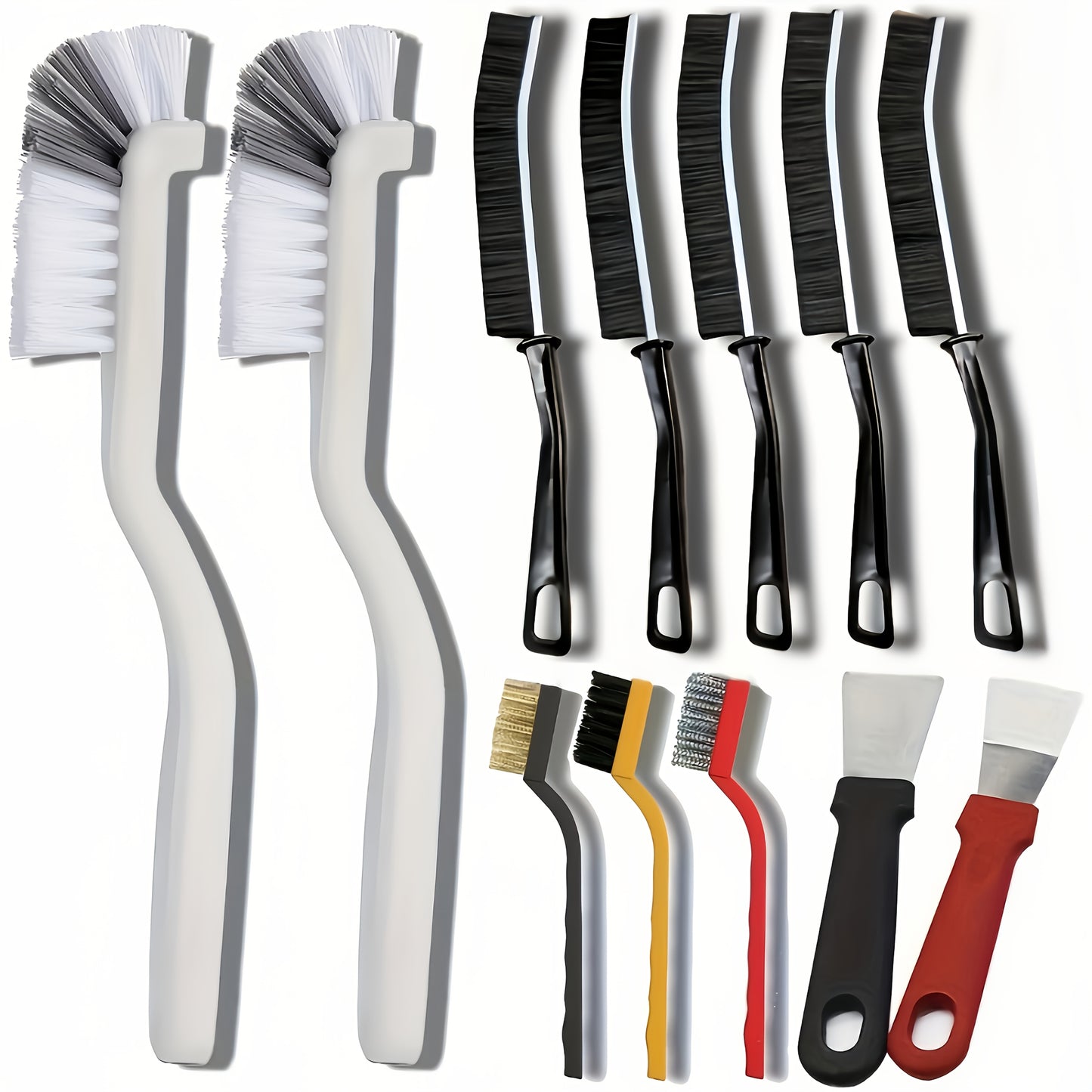12 PCS Set Durable Crevice Cleaning Brush Set with Long Handles- Uncharged Plastic Bristle Brushes for Tight Spaces, Ideal for Kitchen, Bathroom, and Home Use