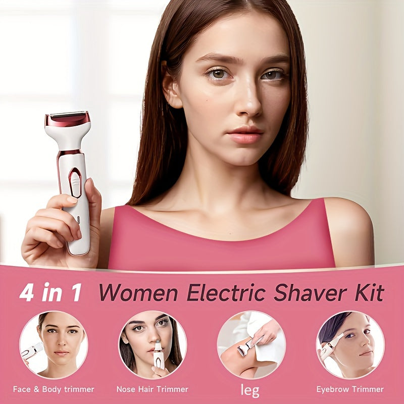 4-In-1 Set Women's Electric Hair Removal Device / Multifunctional Electric Hair Removal Kit for Women / Bikini Trimmer for Women / USB Rechargeable / Hair Removal for Eyebrows, Nose, Face, And Legs / Portable, Gentle, Perfect