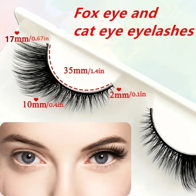 15 Pairs/3 Boxes of Cat-Eye False Eyelashes, Featuring Natural, Thick, And Dramatic Lashes. Made from 3D Synthetic Mink Material for Comfort, Reusable, with an Elongated Design at The Outer Corners for a Fox-Eye Effect