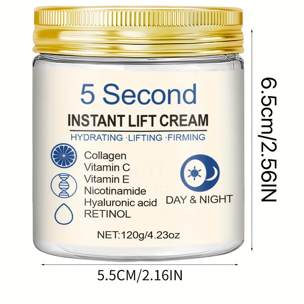 120g Large Capacity 5-Second Instant Lift Cream: Collagen + Retinol Strong Combination, Rich in Hyaluronic Acid and Vitamin C – Quick Hydration & Nutrient Boost for Demanding Ladies