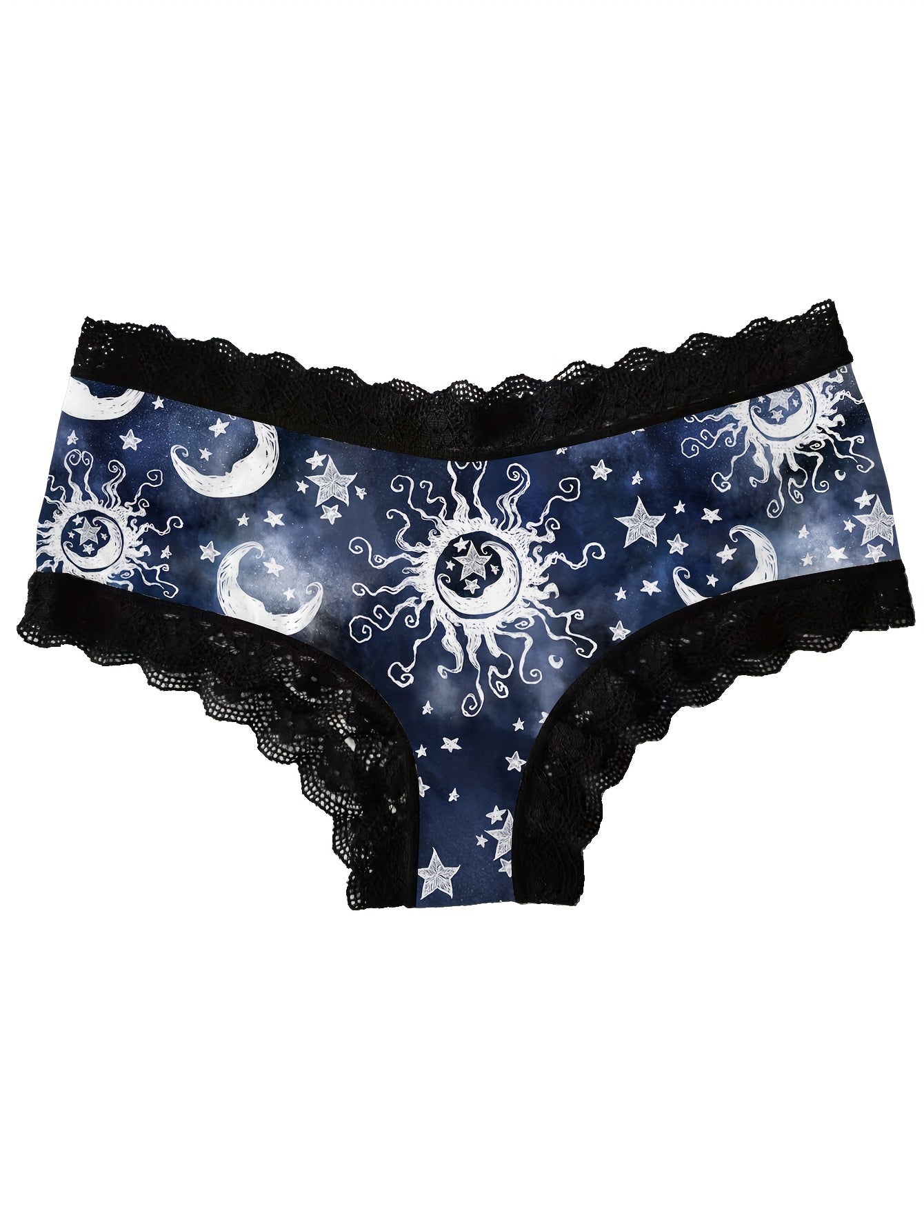 3 PCS Set UK Size Mystic Astronomy  Planetarium Allover Print Scallop Lace Trim Briefs, Sexy Comfy Breathable Stretchy Intimates Panties, Women's Lingerie & Underwear