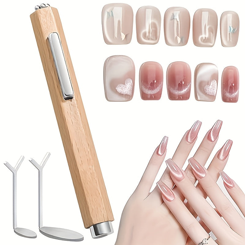 3 PCS Set Nail Art Kit: Cat Eye Magnet Nail Polish, Super Strong Magnetic Nail Tips, Cat Eye Magnet Gel Polish, Magnetic Nail Stick Women Nail Care Accessories