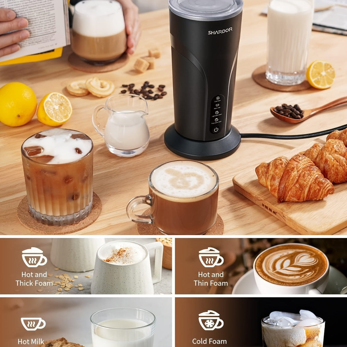 Milk Frother Electric And Steamer with Warm Function, 4in 1 Automatic Milk Warmer Heater, Hot And Cold Foam Maker for Coffee Latte Cappuccino, Hot Chocolate, 300ml, Cappuccino Maker, Latte Modern Frother, Sleek Design
