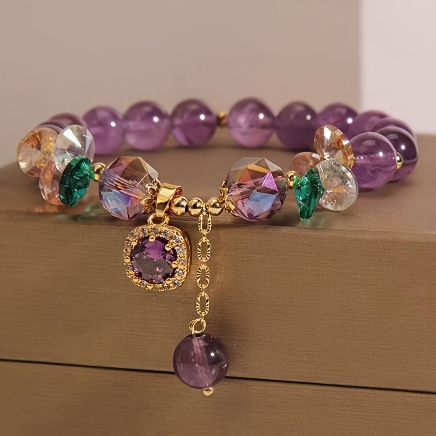Classic Amethyst Bead Bracelet Featuring Cubic Zirconia, Non-Coated Fashion Jewelry for Women - Perfect for Everyday Use And Gifting Jewelry Accessories