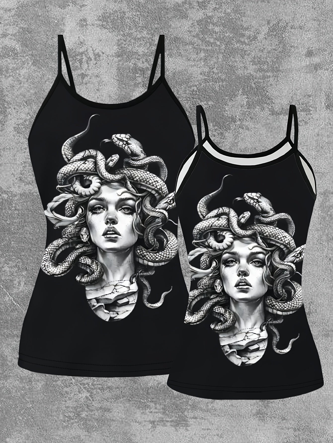 Women's Greek Goddess Medusa Print Sleeveless Dress-like Top - Greek Key & Medusa Design, Black & Green Summer Blouse, Machine Washable Elegant Casual to Party Wear, Backless Tops For Women, Backless Blouse, Festival Tops, Ba