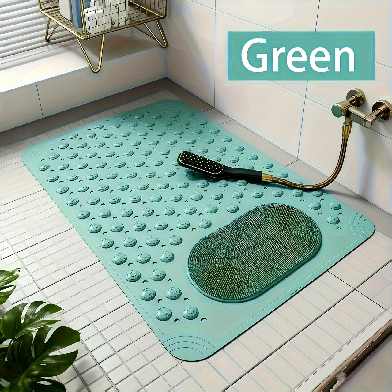 Non-Slip Massage Shower Green Mat, Safety Pad for The Bathroom - Rectangular Shower Mat And Bathroom Non-Slip Pad, a Must-Have for Home Bathroom Accessories