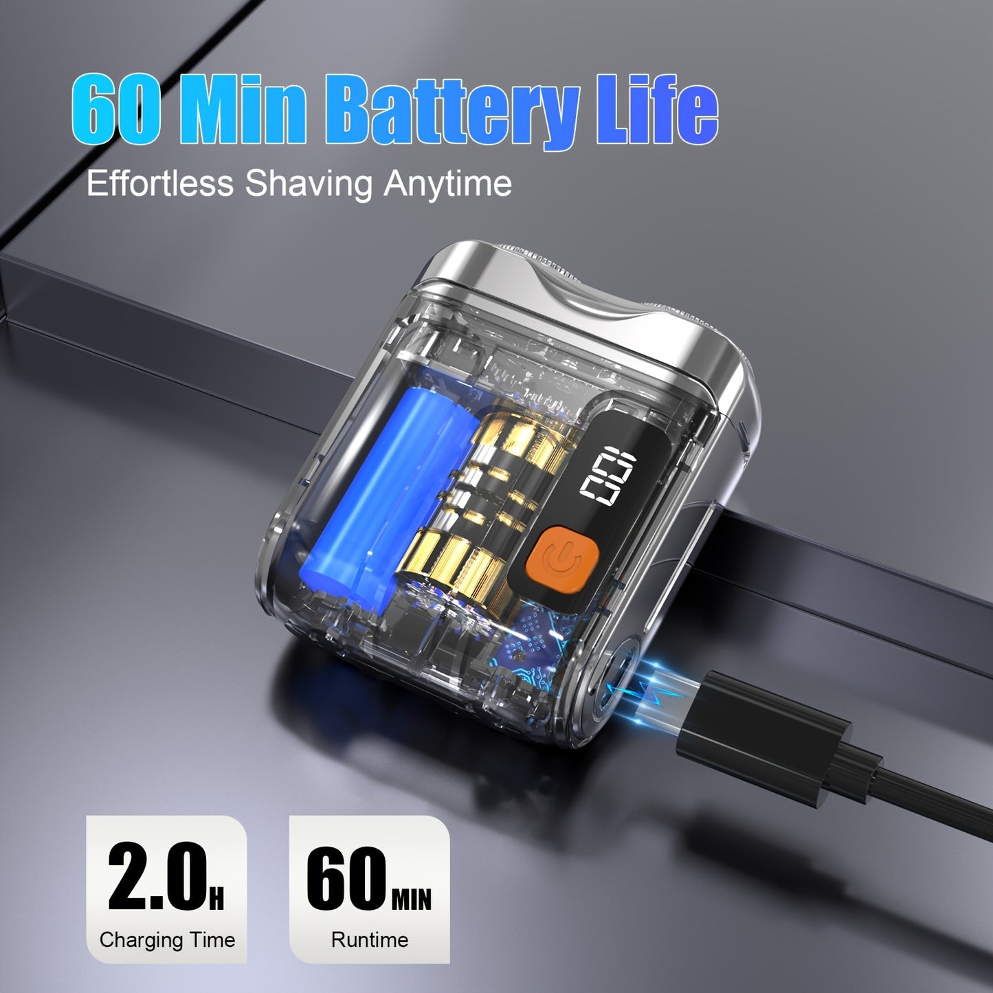 New Upgraded Mini Electric Portable Dual Blade Floating Men's Electric Shaver with Digital Display, Five Color Options, Clean Shaving, USB Charging, Travel Business Trip Hotels Men Grooming Tools