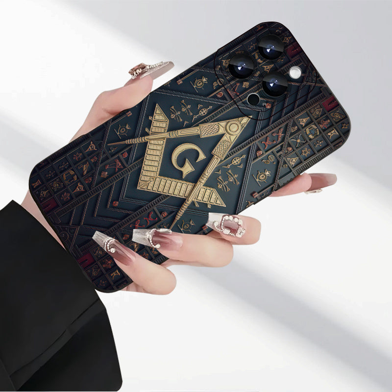 Freemason G Emblem iPhone Case: Pro-Pro Max-Plus, 11/12/13/14/15/16 Fashion Creative Masonic Pattern, New Hot-selling Mobile Phone Case, Anti-fall Design, Unisex Protective Cover, All-inclusive Thickening, High-quality Mobile