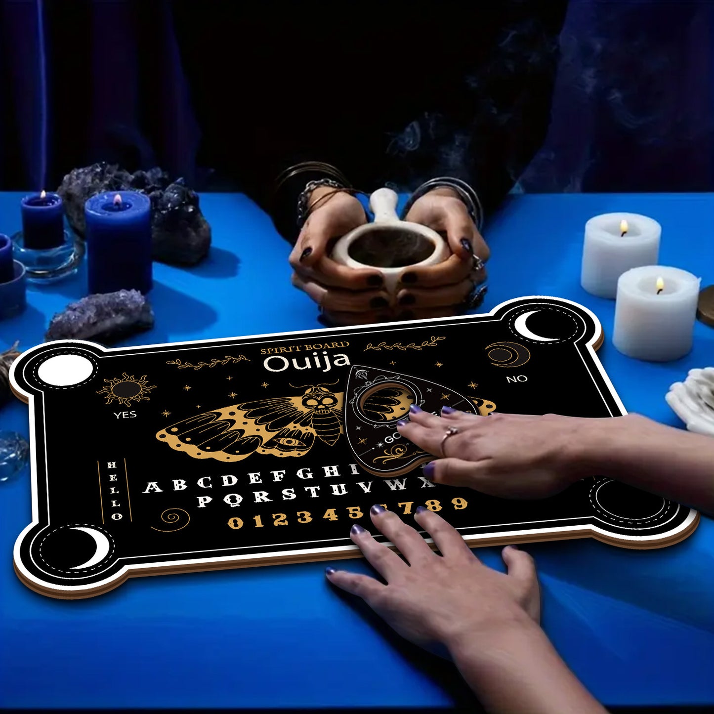 4 PCS Set Wooden Ouija Board Set - Mystical Psychic Device with Butterfly Core, Wooden Tabletop Divination Kit, Mysterious Farmhouse Decor, Suitable for Divination, Meditation, and Fortune Telling. No Batteries Required/Easy