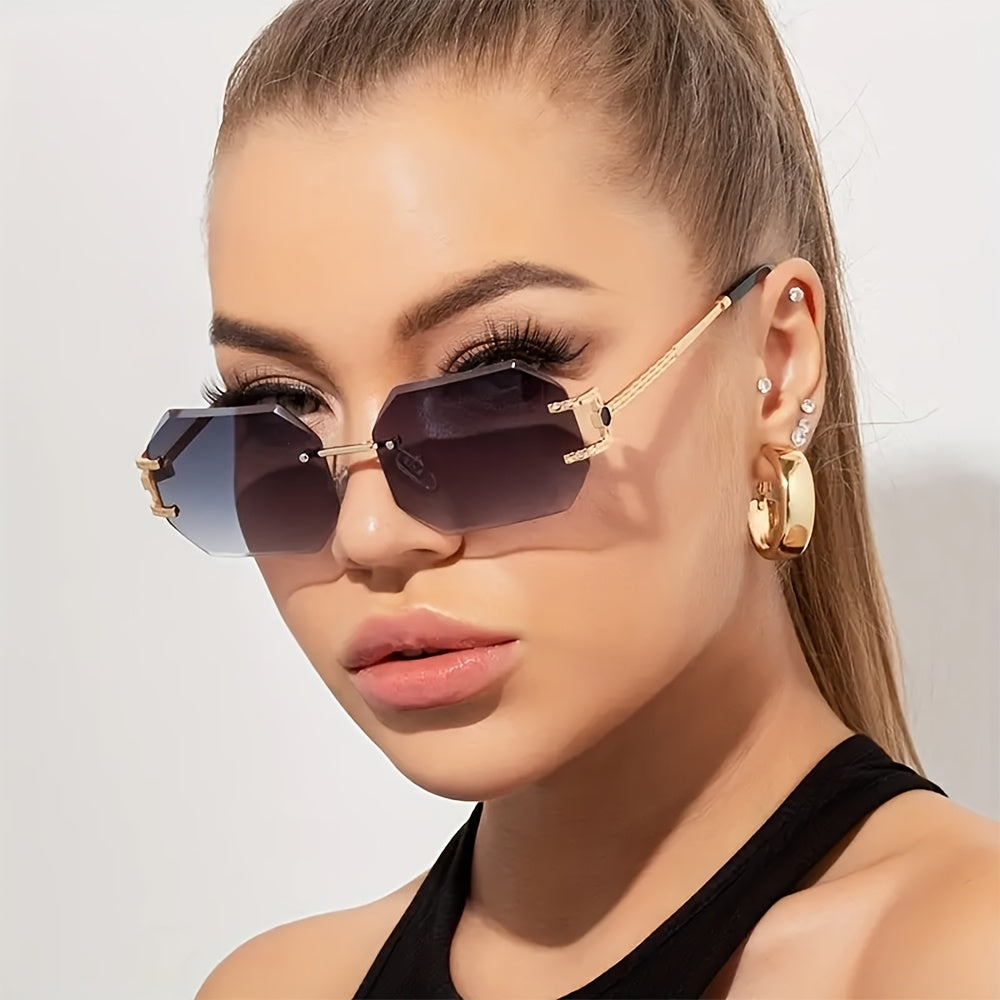 Just Arrived Women's Y2K Metal Fashion Square Rimless Fashion Glasses for Daily Casual Street Snap Selfie Trendy Personality Minimalist Decorative Fashion Glasses for Travel Beach Camping.