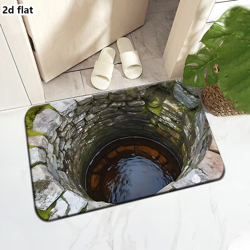 Optical Visual Illusion Infinite Abyss Manhole Cover Doormat - High-definition Marble Pattern Non-slip Mat, Machine-washable with Rubber Backing. Suitable for Indoor/outdoor Foyers, Entrances, RVS, and Camping Scenes. Enhance