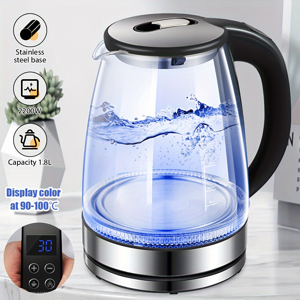 1.8L Smart Temperature Control Glass Electric Kettle with LED Lighting, Fast Boil, Swivel Base, 7 Color Modes, Black, UK Plug, 2200W High Power, Anti-Dry Burning, Leak/Short Circuit Protection, Adjustable Temperature Kettle |