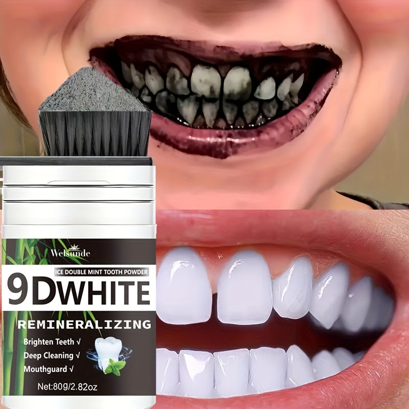 9D White Bamboo Charcoal Mint Tooth Powder | Teeth, Deep Cleaning, Natural, Fresh Breath, Ideal for Oral Health & Gift for Women Men, Breath Freshener, Toothpaste, Daily Life