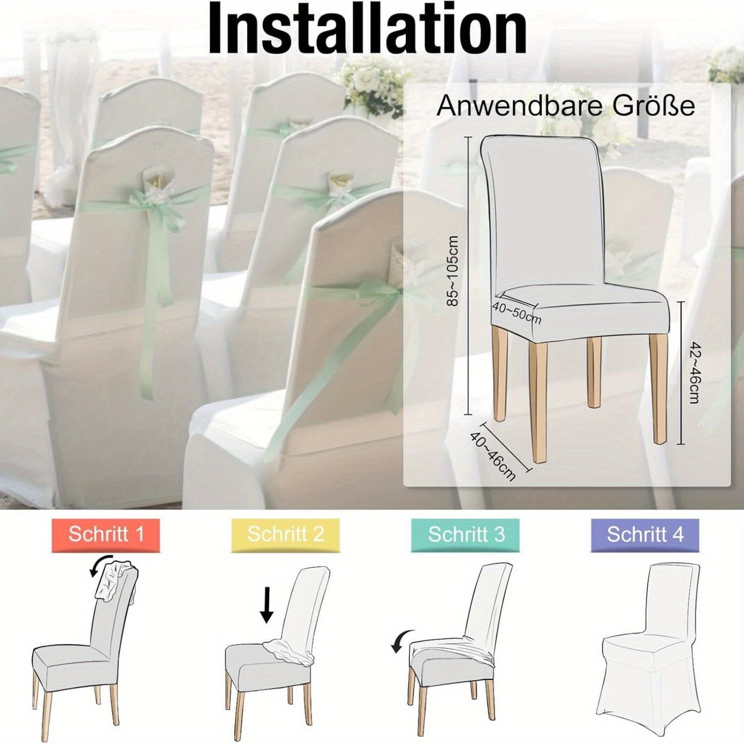 50-100 PCS Set Elegant White Stretch Chair Covers with Bowknot - 50/100pcs Set for Weddings & Parties Birthday Wedding Decoration Home Indoor Outdoor Accessories