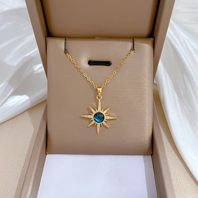 Stainless Steel Starry Sky Pendant Necklace | 18K Gold Plated, Synthetic Synthetic Zircon Accents, Fashionable Jewelry for Women, Ideal for Birthdays and Gifts