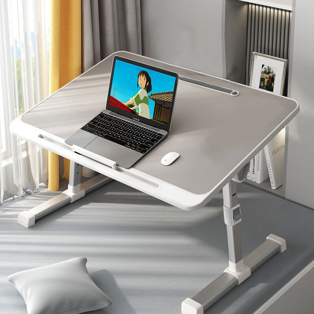 Extra-Wide Foldable Writing Desk - Dual-Angle Adjustable with Non-Slip Tray & Hidden Storage Layer, Perfect for Bed Working/Study Room, Light Grey, Laptop Desk, Standing Desk, MDF Wood, Folding Table Feet