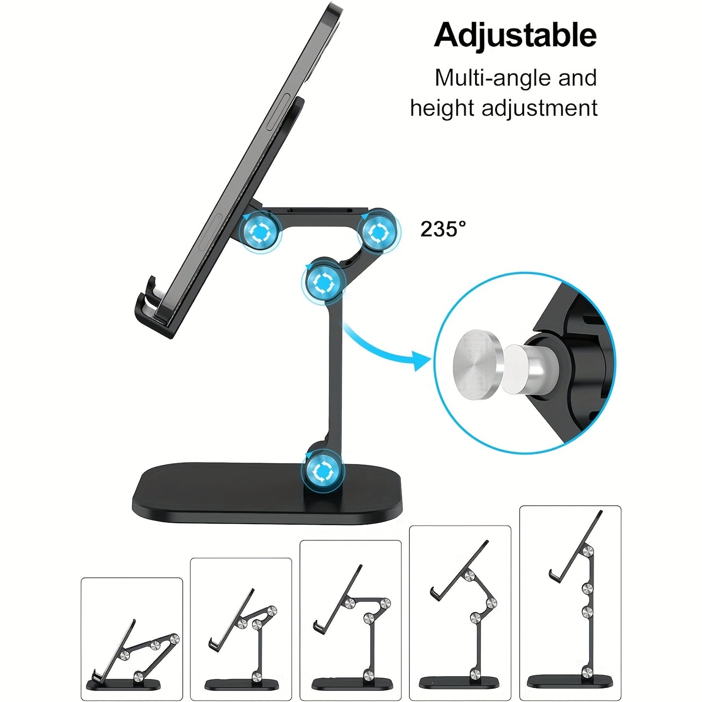 Green/White/Black Color Adjustable And Foldable Pocket Phone Holder for Desks, Suitable for Taller iPhones And Compatible with Smartphones And Tablets Ranging from 11.94cm to 33.02cm