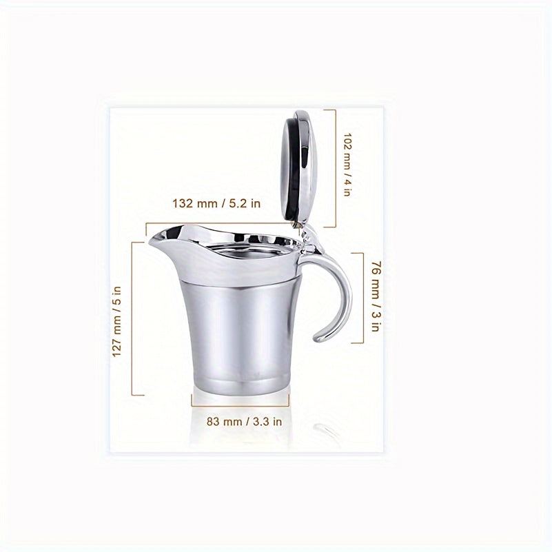 NEW Double Insulated Gray Boat - Stainless Steel Sauce Jug With Hinged Lid, Ideal for Gravy  Cream (450ML/16 OZ)