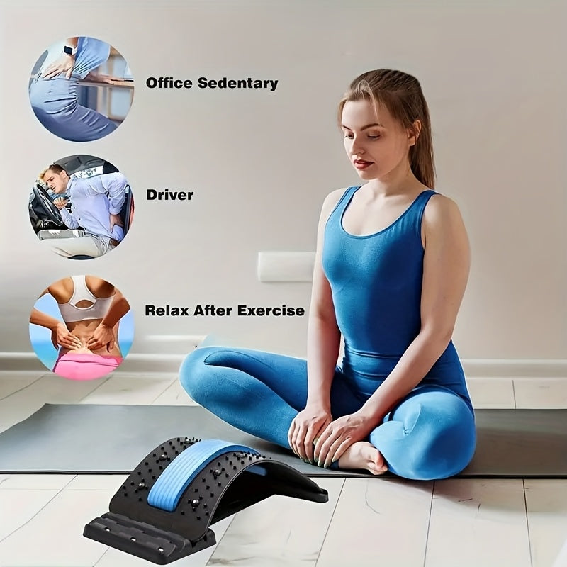 NEW 3-Level Adjustable Back Stretcher & Posture Corrector | Ergonomic Lumbar Support with Massage Function, Secure Grip Handles, for Upper & Lower Back, Office, Car, Home Use, Durable PP Construction.