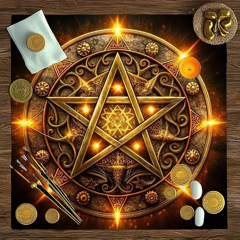 120 x 120cm Adults Mystic Five-Pointed Tarot Tablecloth/Altar Cloth Suitable for Divination, Tarot Readings, Magic & Party Decor - Occult Decorative Covering with Pattern, Fabric for Tarot Games & Events
