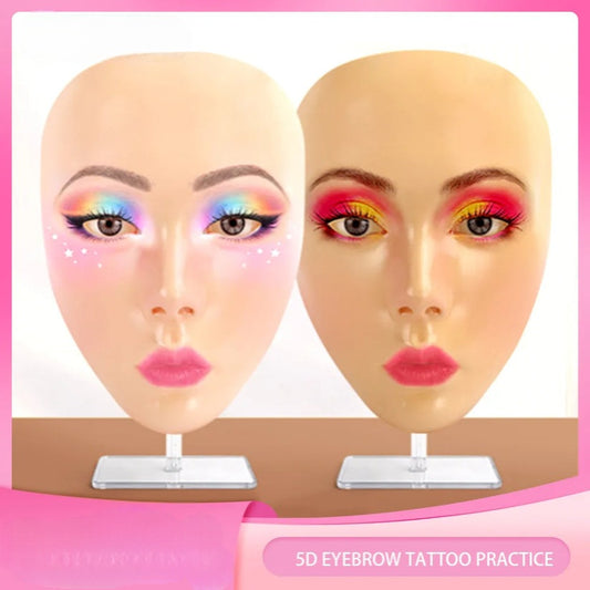 Reusable 5D Eyebrow Tattoo Practice Full Face Cosmetic Makeup Practice Mask Board Skin Eye Makeup Training Silicone Practice Pad