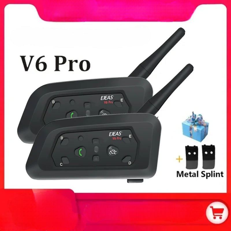 V6 PRO Bluetooth Motorcycle Helmet Intercom Headset with 1200M BT Interphone Communicator for 6 Riders Waterproof