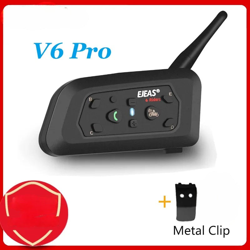 V6 PRO Bluetooth Motorcycle Helmet Intercom Headset with 1200M BT Interphone Communicator for 6 Riders Waterproof